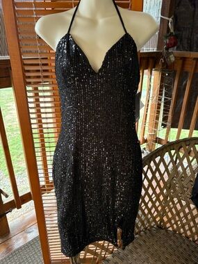 metallic halter mini dress Atria - 6202S Plunging Halter Short Dress